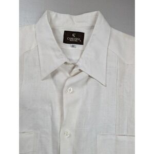 CAMASHA Mens White Linen Short Sleeve Button Up Shirt Size 44 Resort Casual